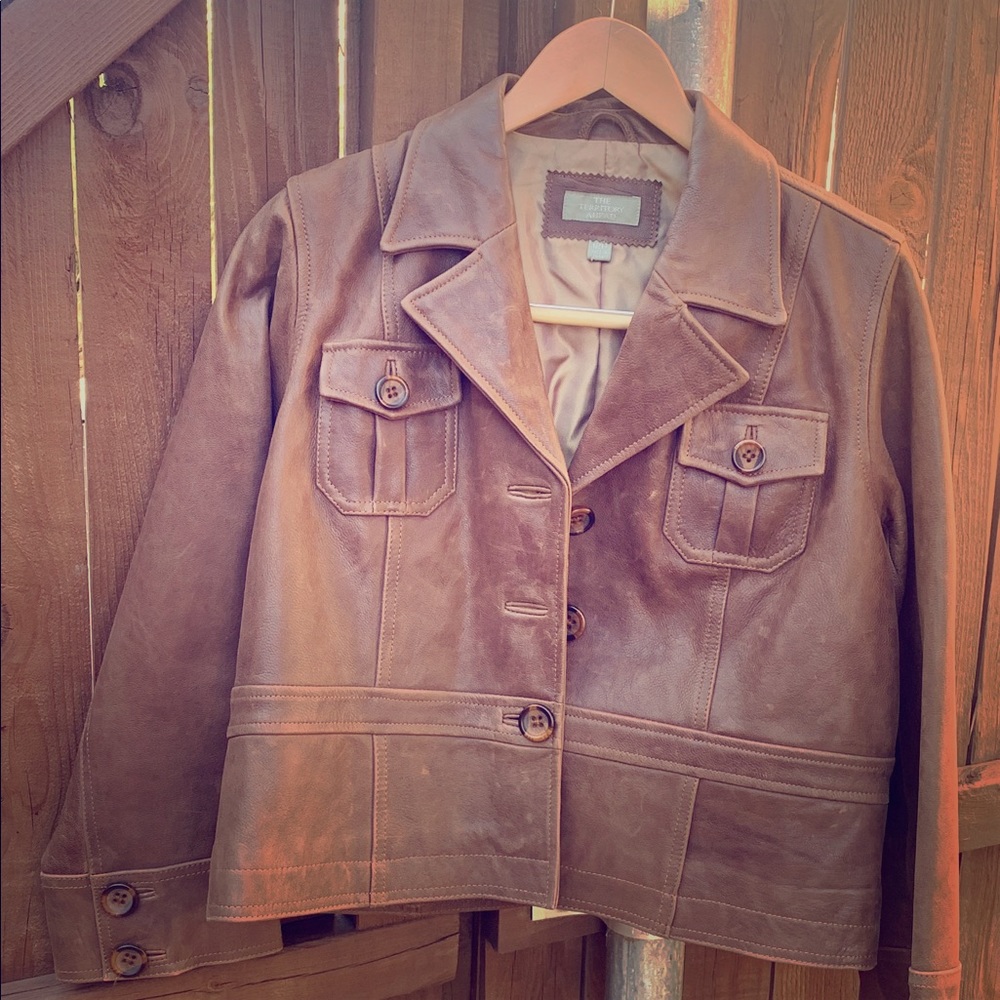 Petite distressed leather coat